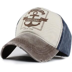 Vintage Baseball Cap Fashion Anchor Pattern Denim Cotton Frayed Edge Sunhat Adjustable Unisex