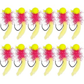 Crappie Jigs Fishing Lures Kit, 12/25pcs Marabou Jig Heads with Maggot Tail Round Ball Fishing Jig Heads with Feather Soft Lures Fishing Hair Jigs for Bass Crappie Panfish Sunfish Walleye Fishing