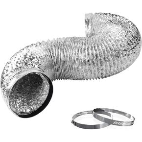 Dryer Vent Hose Flexible PVC Aluminum Foil Ducting Dryer Vent Hose for HVAC Ventilation with 2 Clamps (4in 5ft Silver)