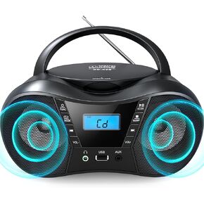 Sunoony مشغل أقراص مضغوطة محمول مع راديو FM، بلوتوث 5.1، صوت واضح، شاشة LCD، مدخل USB/AUX، يعمل بالتيار المتردد/البطارية، متوافق مع CD/CD-R/CD-RW، مقبس سماعة رأس 3.5 مم، مؤقت للنوم للمنزل وكبار السن ،أطفال in Kuwait