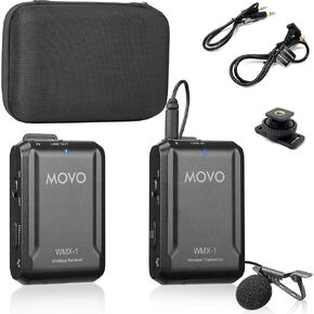 Movo WMX-1-DUO 2.4GHz Dual Wireless Lavalier Microphone System Compatible with DSLR Cameras, Camcorders, iPhone, Android Smartphones, and Tablets (200' ft Audio Range) - Great for Teaching Tutorials