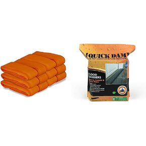 Quick Dam Indoor Water Dam (WUB210-12) - 2.5-Inch x 10-Feet - 12-Pack, Orange & QD1224-6 Water Activated Flood Bags 1ft x 2ft, 6-Pack