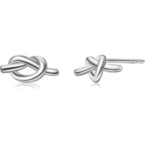 CHIC & ARTSY Love Knot Earrings Gold Plated 925 Sterling Silver Tri-tone White,Yellow,Rose Love Knot Stud Earrings Dainty 8MM High Polished Stud Earrings for Women
