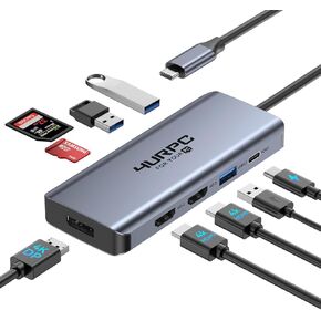 Laptop Docking Station Dual Monitor, 4URPC USB C Docking Station 3 Monitors with 2 HDMI, DisplayPort, 100W PD, 3 USB, SD/TF, USB C Hub Multiport Adapter, USB C Dock for Dell/HP/Lenovo/Surface in Kuwait