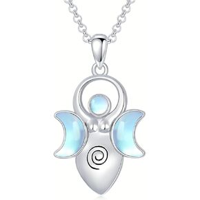 SIMONLY Triple Moon Goddess Necklace 925 Sterling Silver Moonstone Hecate Wiccan Necklace Witch Jewelry Christmas Birthday Gifts for Women Mom Her