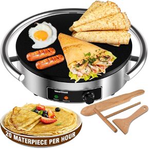 WantJoin صانع الكريب الكهربائي التجاري 16 بوصة 110 فولت غير لاصق 1700 واط آلة كريب كهربائية قابلة للتعديل للتحكم في درجة الحرارة 403 قاعدة طبخ من الفولاذ المقاوم للصدأ 1700 واط