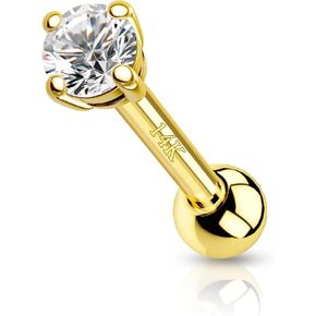 COCHARM 14K Solid Gold Tragus Earring Studs 16g Round CZ Helix Earring Stud Real Yellow Gold Tragus Piercing 3mm 4mm 5mm Gold Conch Piercing