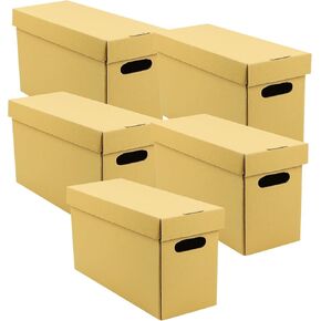 Lineco, RTA Record Storage Carton, 6''x 15''x 10'', Archival Acid-Free Storage Box with Buffered Double Layered Panels, No Adhesive or Tools Needed (Pack of 5) Tan