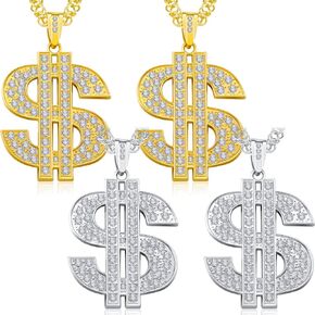 4 Pieces Plated Chain Dollar Necklace for Men with Dollar Sign Pendant Necklace, Dollar Necklace
