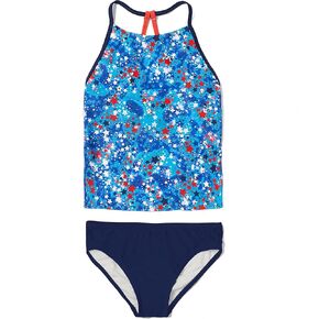 Speedo Girls' Swimsuit Two Piece Tankini Thin Strap, Palm Fairy Wren, 12