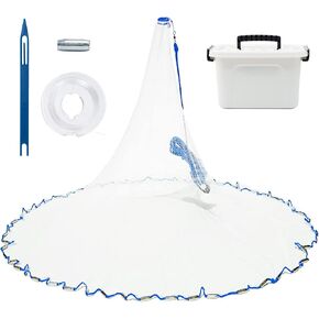 Handmade American Saltwater Cast Net, BalanZze Casting Fishing Net for Bait Trap Fish, Throw Nets with Zinc Sinker Weights for Freshwater & Salt Water (3/4/5/6/8 Ft, 1/2 Inch Mesh Size)