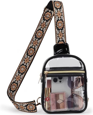 Clear Sling Bag Stadium Approved，Bunnychill Clear Fanny Pack Cross Body Bag for Women Transparent Chest Bag Crossbody Purses with Adjustable Guitar Straps for Sports, Beach, Events, Concerts in Saudi Arabia
