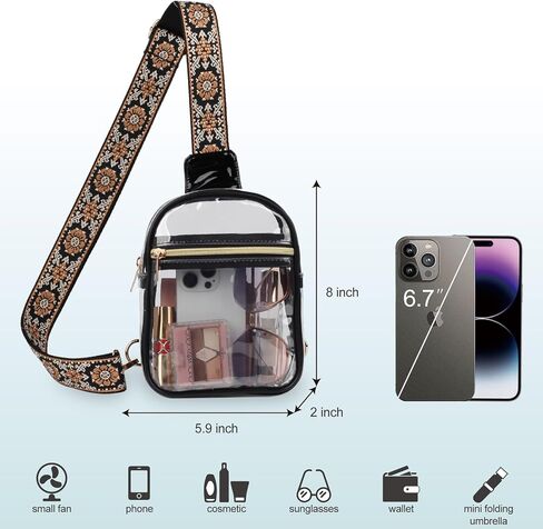 Clear Sling Bag Stadium Approved，Bunnychill Clear Fanny Pack Cross Body Bag for Women Transparent Chest Bag Crossbody Purses with Adjustable Guitar Straps for Sports, Beach, Events, Concerts in Saudi Arabia