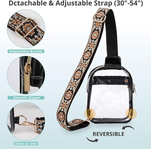 Clear Sling Bag Stadium Approved，Bunnychill Clear Fanny Pack Cross Body Bag for Women Transparent Chest Bag Crossbody Purses with Adjustable Guitar Straps for Sports, Beach, Events, Concerts in Saudi Arabia