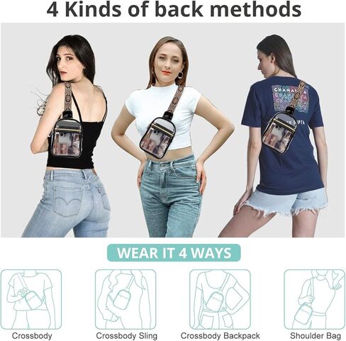 Clear Sling Bag Stadium Approved，Bunnychill Clear Fanny Pack Cross Body Bag for Women Transparent Chest Bag Crossbody Purses with Adjustable Guitar Straps for Sports, Beach, Events, Concerts in Saudi Arabia