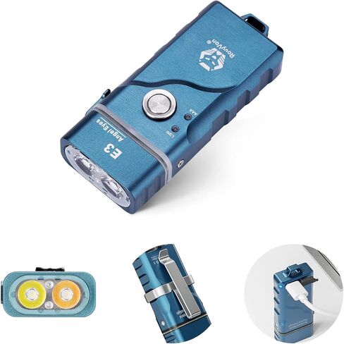 مصباح RovyVon E3 Plus EDC، 7075 من سبائك الألومنيوم مع 6500K LED أبيض بارد، بحد أقصى 700 لومن، مصباح يدوي لسلسلة المفاتيح USB-C قابل لإعادة الشحن، طاقة مزدوجة بواسطة بطارية Li-po المدمجة/قابلة للاستبدال AAA in Saudi Arabia