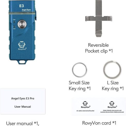 مصباح RovyVon E3 Plus EDC، 7075 من سبائك الألومنيوم مع 6500K LED أبيض بارد، بحد أقصى 700 لومن، مصباح يدوي لسلسلة المفاتيح USB-C قابل لإعادة الشحن، طاقة مزدوجة بواسطة بطارية Li-po المدمجة/قابلة للاستبدال AAA in Saudi Arabia