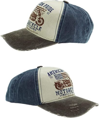 قبعة بيسبول عتيقة من قماش الدنيم المغسول، قبعة سائق الشاحنة بنمط طباعة الدراجة النارية، قبعة الشمس الخارجية 100% قطن للرجال والنساء in Kuwait