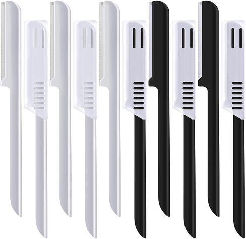 10 Pieces Eyebrow Razor for Women Facial Shaver Razor Brow Shaper Eyebrow Trimmer Dermaplaner Shaping Tool with Cover (Black) in Kuwait