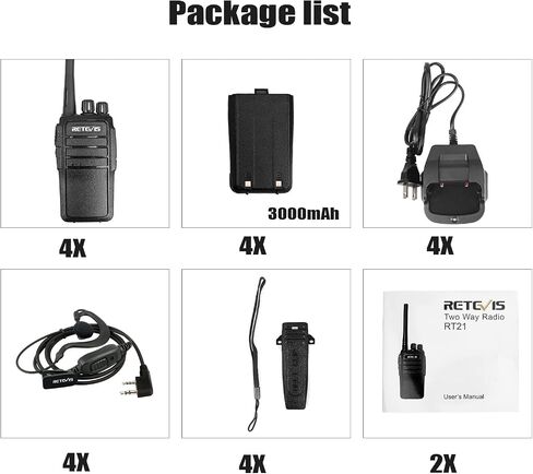 Retevis RT21 Walkie Talkies for Adults, 2 Way Radio Long Range, Two Way Radio Rechargeable, Handheld Radio, Portable, FRS, Durable, Heavy Duty, for Business(4 Pack) in Kuwait