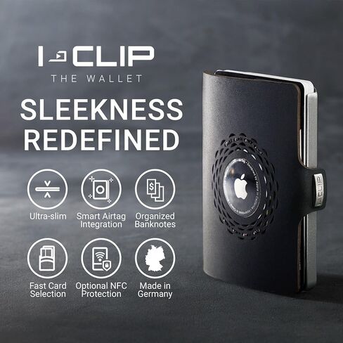 I-CLIP Original Silver Radio Impact, Compatible with Apple AirTag Wallet, Money Bag, Purse, Credit Card case, Credit Card Holder in Kuwait