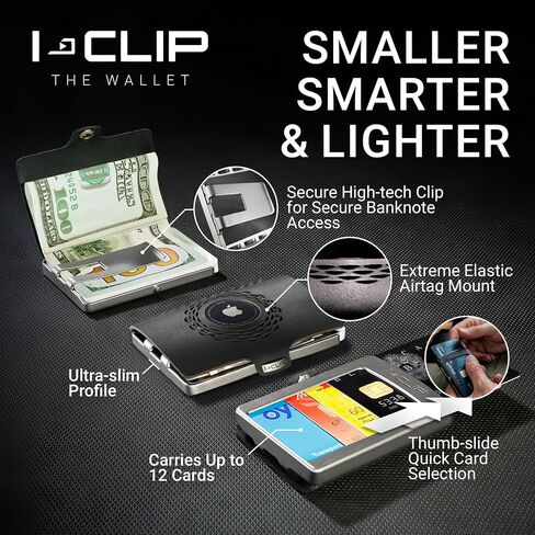 I-CLIP Original Silver Radio Impact, Compatible with Apple AirTag Wallet, Money Bag, Purse, Credit Card case, Credit Card Holder in Kuwait