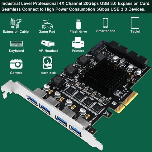 FebSmart PCIE X4 to 4X Channels 8-Ports Superspeed 5Gbps USB 3.0 Expansion Card, 4X Dedicated USB 3.0 5Gbps Channels 20Gbps Total Bandwidth, Built in FebSmart Self-Powered Technology (FS-4C-U8-Pro) in Kuwait