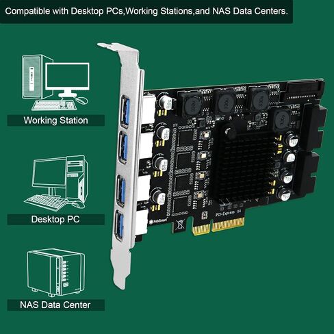 FebSmart PCIE X4 to 4X Channels 8-Ports Superspeed 5Gbps USB 3.0 Expansion Card, 4X Dedicated USB 3.0 5Gbps Channels 20Gbps Total Bandwidth, Built in FebSmart Self-Powered Technology (FS-4C-U8-Pro) in Kuwait