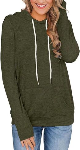 Women's Long Sleeve Hoodies Tops Lightweight Hooded Sweatshirts Pullover Casual Tunic Shirts with Pocket in Kuwait