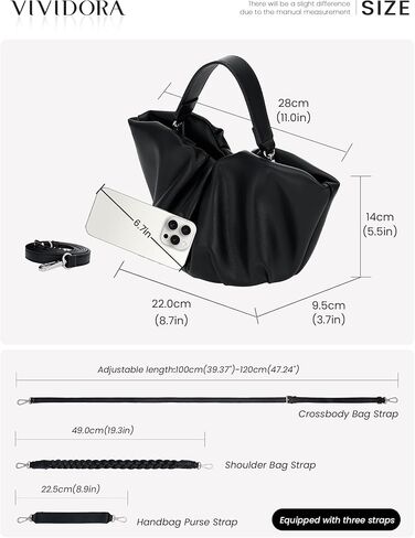 حقائب كتف Vividora للنساء، حقائب هوبو صغيرة ناعمة من الجلد النباتي حقيبة يد كلاتش محفظة سحابية حقيبة كروس in Kuwait