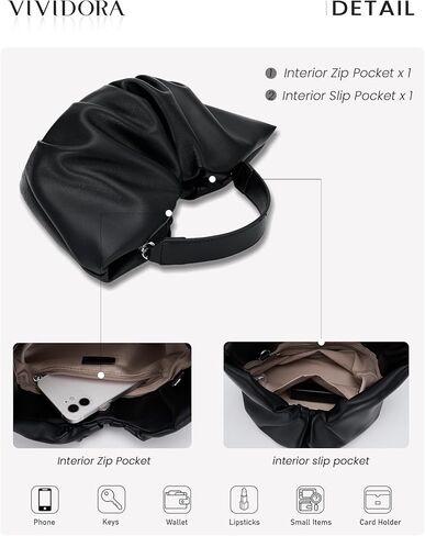 حقائب كتف Vividora للنساء، حقائب هوبو صغيرة ناعمة من الجلد النباتي حقيبة يد كلاتش محفظة سحابية حقيبة كروس in Kuwait