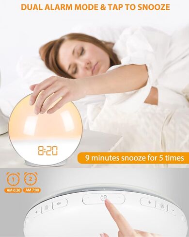 TITIROBA Wake up Light Touch Screen,Double-Sided Lighting Sunrise Alarm Clock for Heavy Sleepers, Kids Bedroom, Natural Sounds, Dual Alarms, Snooze,FM Radio,Colorful Lights,Sleep Aid in Kuwait