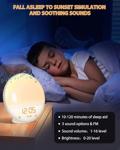 TITIROBA Wake up Light Touch Screen,Double-Sided Lighting Sunrise Alarm Clock for Heavy Sleepers, Kids Bedroom, Natural Sounds, Dual Alarms, Snooze,FM Radio,Colorful Lights,Sleep Aid in Kuwait