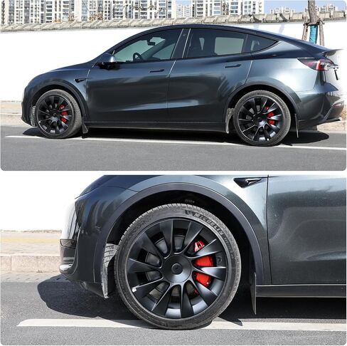 مجموعة أغطية الفرجار مكونة من 4 قطع متوافقة مع ملحقات Tesla Model Y، 2020-2024 19 20 بوصة لمحور العجلات الأمامية والخلفية لأغطية الفرجار، مناسبة لفرجار الفرامل الأحمر Tesla Model Y (لا تناسب طراز Tesla 3) in Kuwait