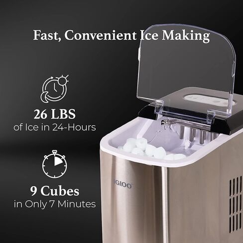 آلة صنع الثلج الكهربائية المحمولة الأوتوماتيكية من Igloo، 26 رطلاً في 24 ساعة، 9 مكعبات ثلج جاهزة في 7 دقائق، مع مغرفة ثلج وسلة، مثالية لزجاجات المياه والمشروبات المختلطة والحفلات in Kuwait