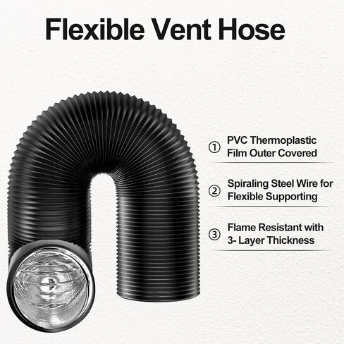 Dryer Vent Hose Flexible PVC Aluminum Foil Ducting Dryer Vent Hose for HVAC Ventilation with 2 Clamps (4in 5ft Silver) in Kuwait