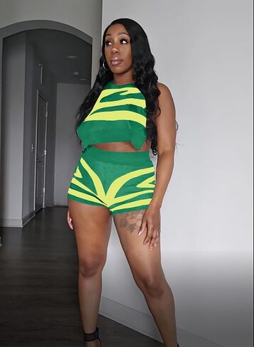 Women's Sexy 2 Piece Outfits Sweater Sets Ribbed Knit Sleeveless Crop Top Shorts Set Party Club Tracksuit in Saudi Arabia