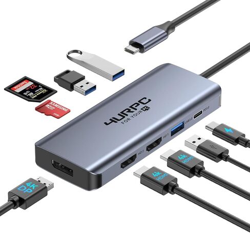 Laptop Docking Station Dual Monitor, 4URPC USB C Docking Station 3 Monitors with 2 HDMI, DisplayPort, 100W PD, 3 USB, SD/TF, USB C Hub Multiport Adapter, USB C Dock for Dell/HP/Lenovo/Surface in Kuwait