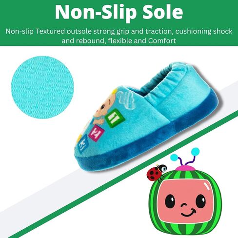 Josmo Cocomelon Toddler slippers - house shoes for boys girls warm plush bed moccasins slippers cocomelon shoes Blue (7-8 Toddler) in Saudi Arabia