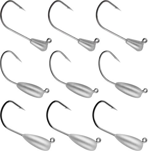 OROOTL Tube Jigs Heads for Bass Fishing, 12pcs Tube Bait Hooks Swimbait Jig Head 3/8oz 1/4oz 1/8 oz Unpainted Teardrop Jig Heads for Crappie Bass Panfish Trout Freshwater Saltwater Fishing in Saudi Arabia