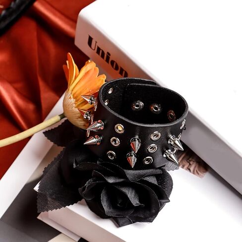 Eigso 2 Pcs Spike Studded Rock Punk Biker Wide Strap Leather Bracelet Set Gothic Rivet Buckle Wristband for Men Women in Saudi Arabia