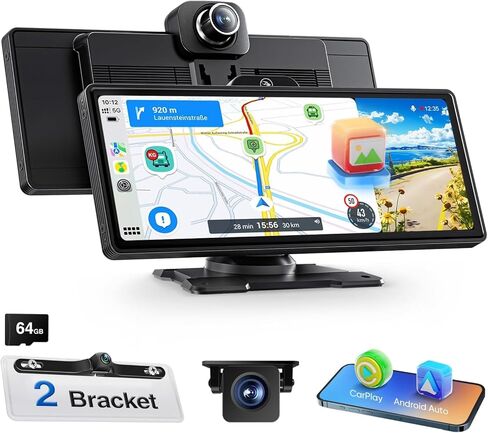 10.26 بوصة Apple Carplay وAndroid Auto، ستيريو سيارة محمول مع كاميرا داش 4K، كاميرا احتياطية 1080P، شاشة Drivemate Carplay مع بلوتوث/ملاحة/MirrorLink (صوت 4K BT (مكبر صوت Pro)) in Kuwait