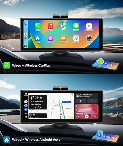 10.26 بوصة Apple Carplay وAndroid Auto، ستيريو سيارة محمول مع كاميرا داش 4K، كاميرا احتياطية 1080P، شاشة Drivemate Carplay مع بلوتوث/ملاحة/MirrorLink (صوت 4K BT (مكبر صوت Pro)) in Kuwait
