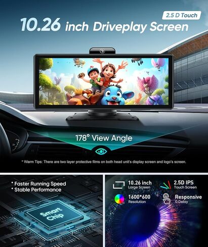 10.26 بوصة Apple Carplay وAndroid Auto، ستيريو سيارة محمول مع كاميرا داش 4K، كاميرا احتياطية 1080P، شاشة Drivemate Carplay مع بلوتوث/ملاحة/MirrorLink (صوت 4K BT (مكبر صوت Pro)) in Kuwait