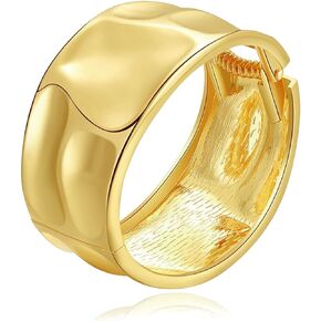 Wide Grooved Crystal Cuff Hinge Bangle Metal Shiny Punk Bracelet Great Polished Fashion Statement Bangles Gold Smooth Bangle Bracelet for Women Girls Fashion Jewelry