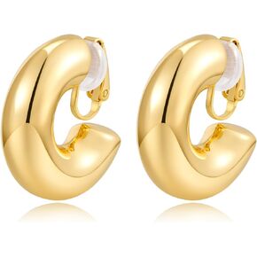 Gold Hoop Clip On Earrings Chunky Hoop Earrings Lightweight Open Hoops Non Pierced Ears Hoops for Women