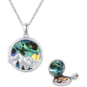 ConBo Mountain Locket Necklace S925 Sterling Silver Mountain Pendant Necklace for Women Girls Abalone Shell That Holds Pictures Mountain Locket Necklace Nature Jewelry Gift, Sterling Silver, No in Kuwait