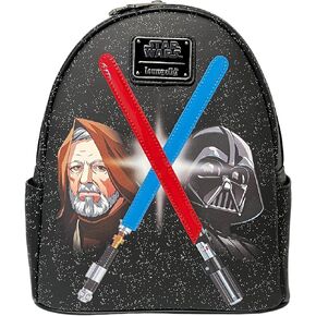 Loungefly Exclusive Star Wars Darth Vader and Obi-Wan Light Up Lightsabers Double Strap Shoulder Bag
