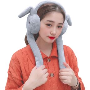 Unisex Winter Earmuffs with Moving Jumping Ears Rabbit Headband Cute Plush Ear Warmer Faux Fur Earmuff Kids Adults