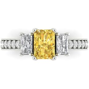 Clara Pucci 1.71ct Emerald Round Cut Solitaire 3 stone With Accent Natural Orange Citrine designer Modern Statement Ring 14k White Gold